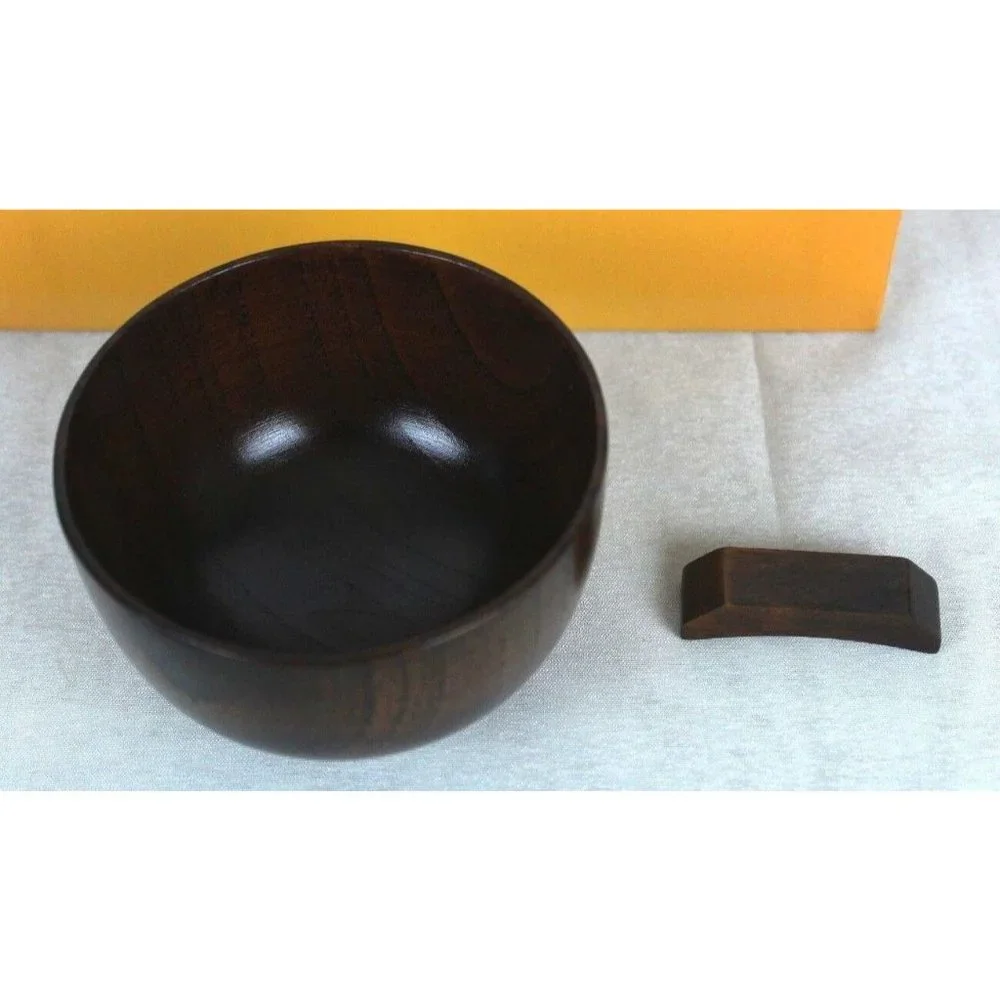 Yunhong Wood Udong Noodle Soup Cereal Bowl w/ Chopsticks Spoon and Rest Boxed